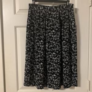 Vintage Sag Harbor Midi Skirt Black White Pull On Floral 90s Whimsigoth petite M